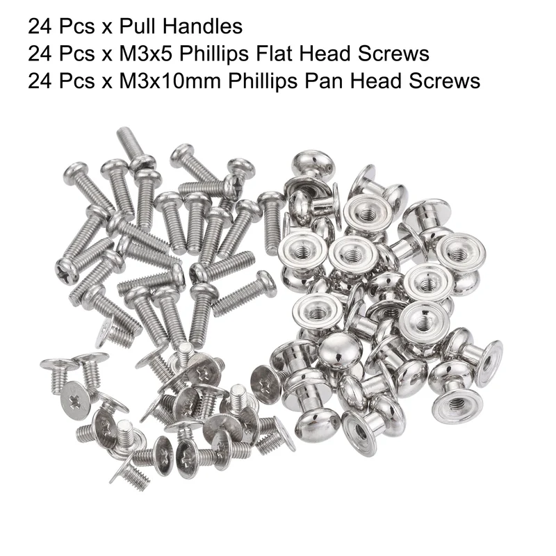 24pcs 8mm Head Dia Round Knobs Pull Handle Zinc Alloy Silver Tone