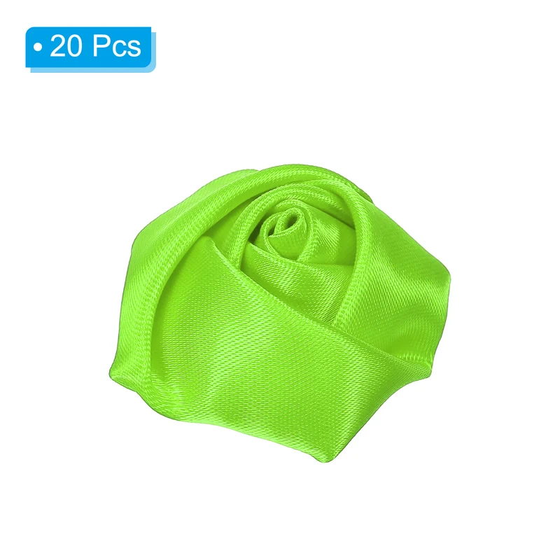 20Pcs Artificial Flowers Roses Heads Satin Rose Fabric Flowers Fluorescent Green