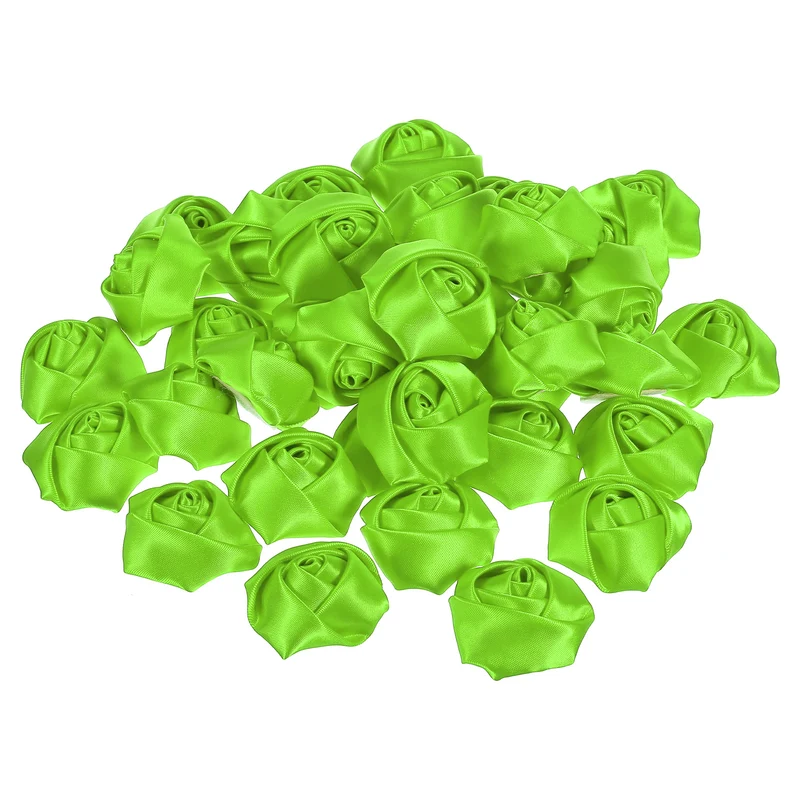 50Pcs Artificial Flowers Roses Heads Satin Rose Fabric Flowers Fluorescent Green
