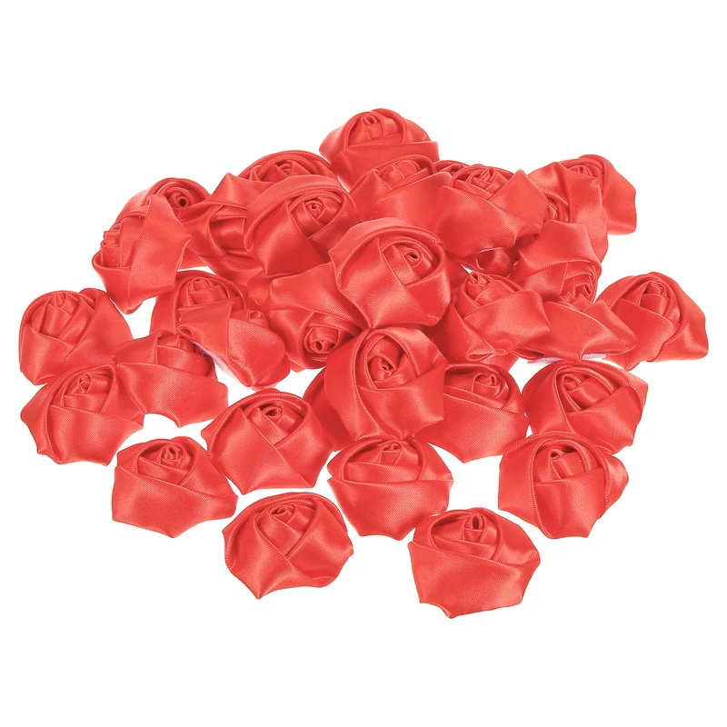 20Pcs Artificial Flowers Roses Heads Satin Rose Fabric Flowers Fluorescent Red