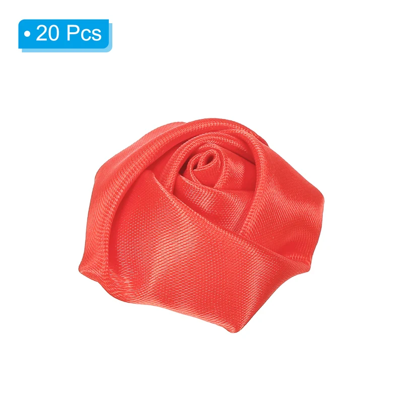 20Pcs Artificial Flowers Roses Heads Satin Rose Fabric Flowers Fluorescent Red