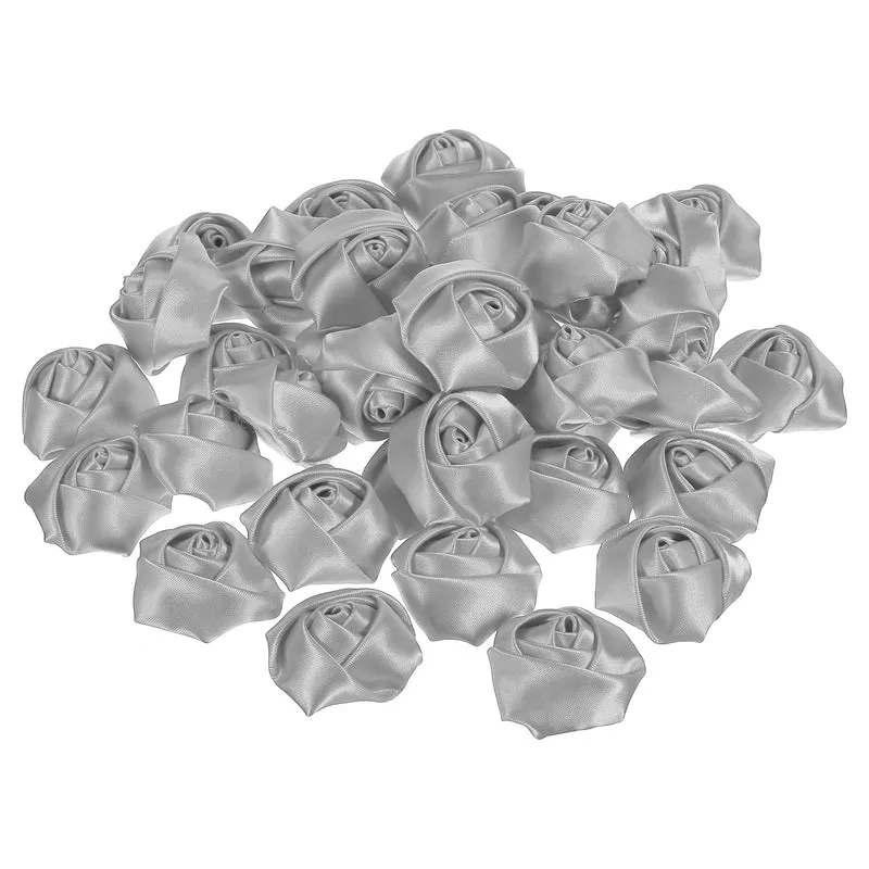 50Pcs Artificial Flowers Roses Heads Satin Rose Fabric Flowers Grey