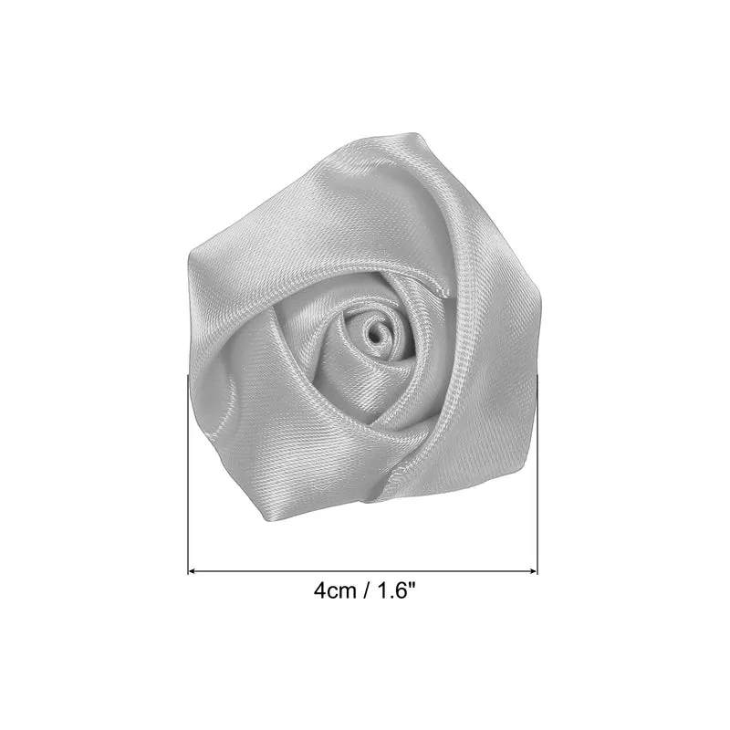 50Pcs Artificial Flowers Roses Heads Satin Rose Fabric Flowers Grey