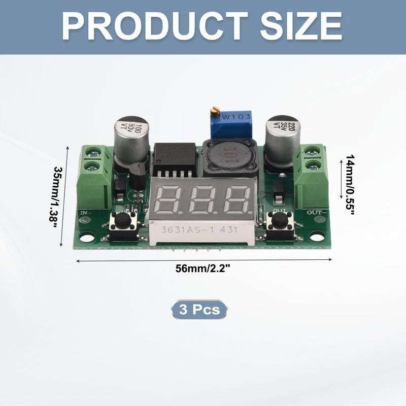 Buck Converter Module LM 2596 with LED Green 4-40V to 1.25-37V 3 Pcs