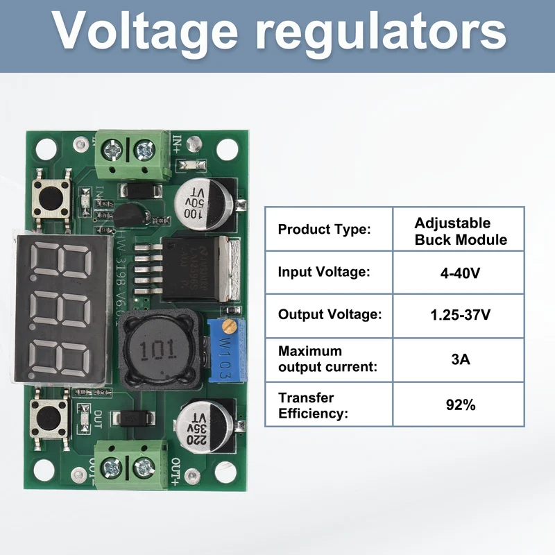 Buck Converter Module LM 2596 with LED Green 4-40V to 1.25-37V 2 Pcs