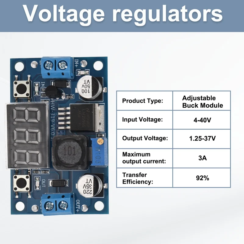 Buck Converter Module LM 2596 with LED Blue 4-40V to 1.25-37V 2 Pcs