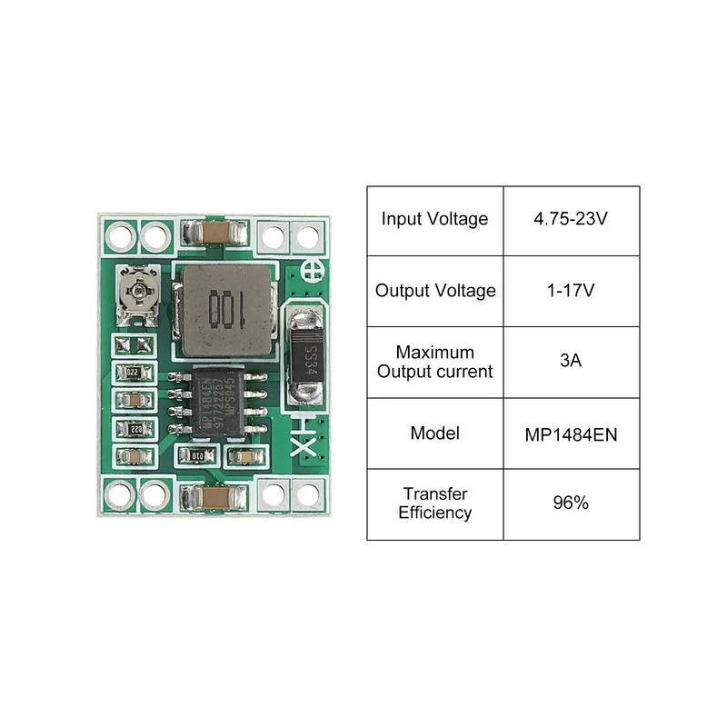 DC-DC Buck Converter Voltage Regulator MP1484EN 4.75-23V to 1-17V 3A Green for RC Airplane Power Adjustment Pack of 4