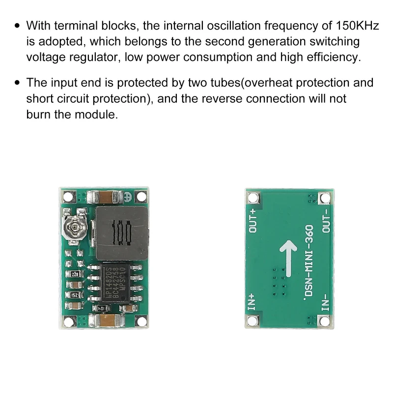 DC-DC Buck Converter Voltage Regulator Mini360 4.75-23V to 1-17V 3A Green for RC Airplane Power Adjustment Pack of 10