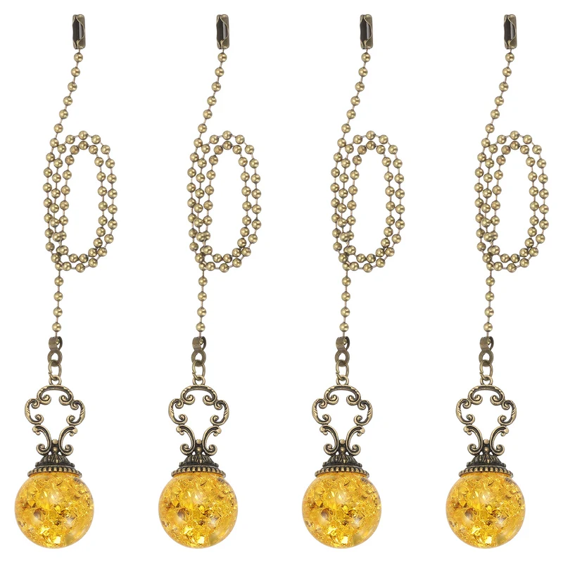4 Pcs 15" Crystal Ceiling Fan Pull Chain, Amber ( Ball)