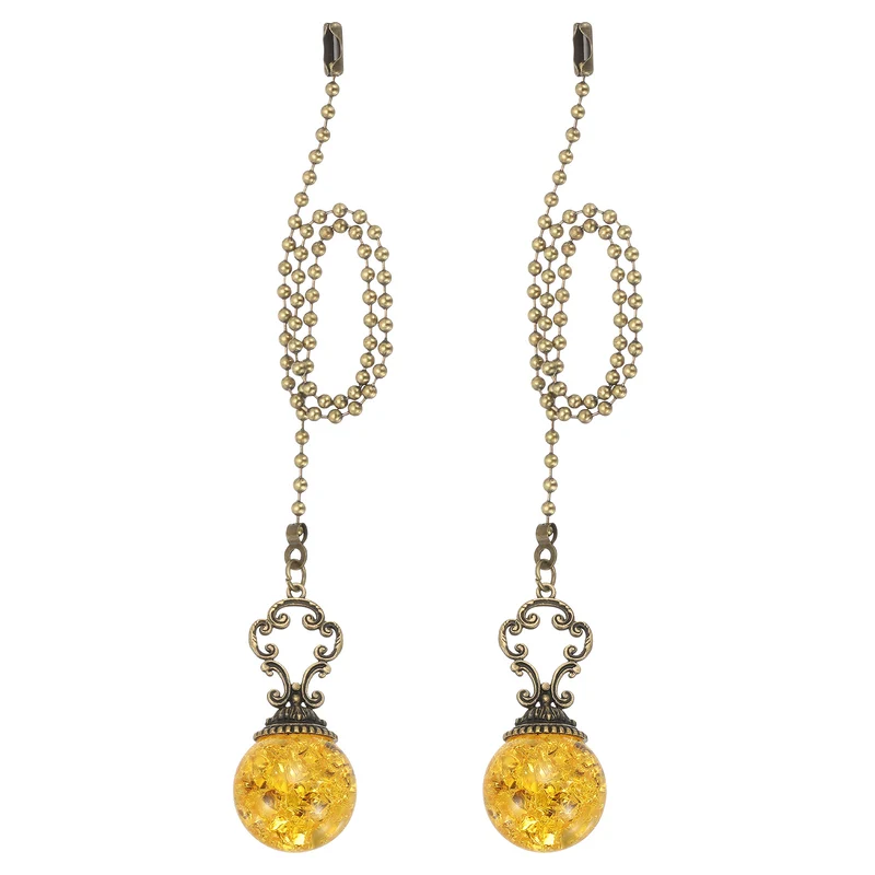 2 Pcs 15" Crystal Ceiling Fan Pull Chain, Amber ( Ball)