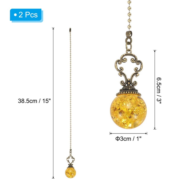 2 Pcs 15" Crystal Ceiling Fan Pull Chain, Amber ( Ball)