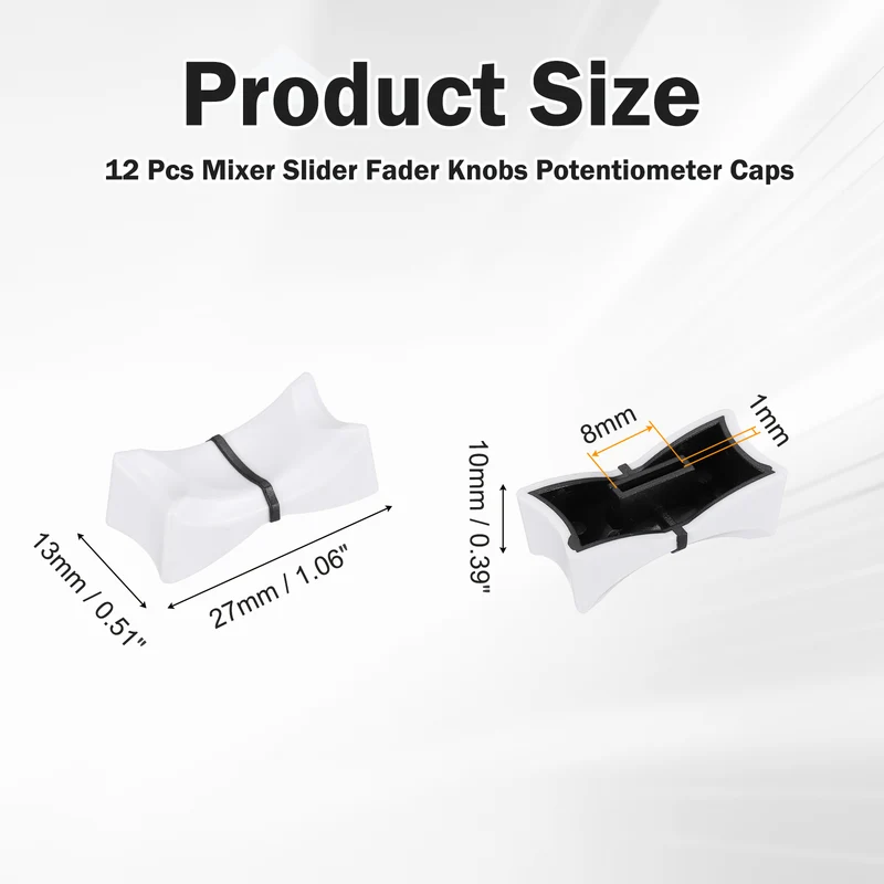 12Pcs Mixer Slider Fader Knobs Potentiometer Caps Fit Hole 1x8mm White Black