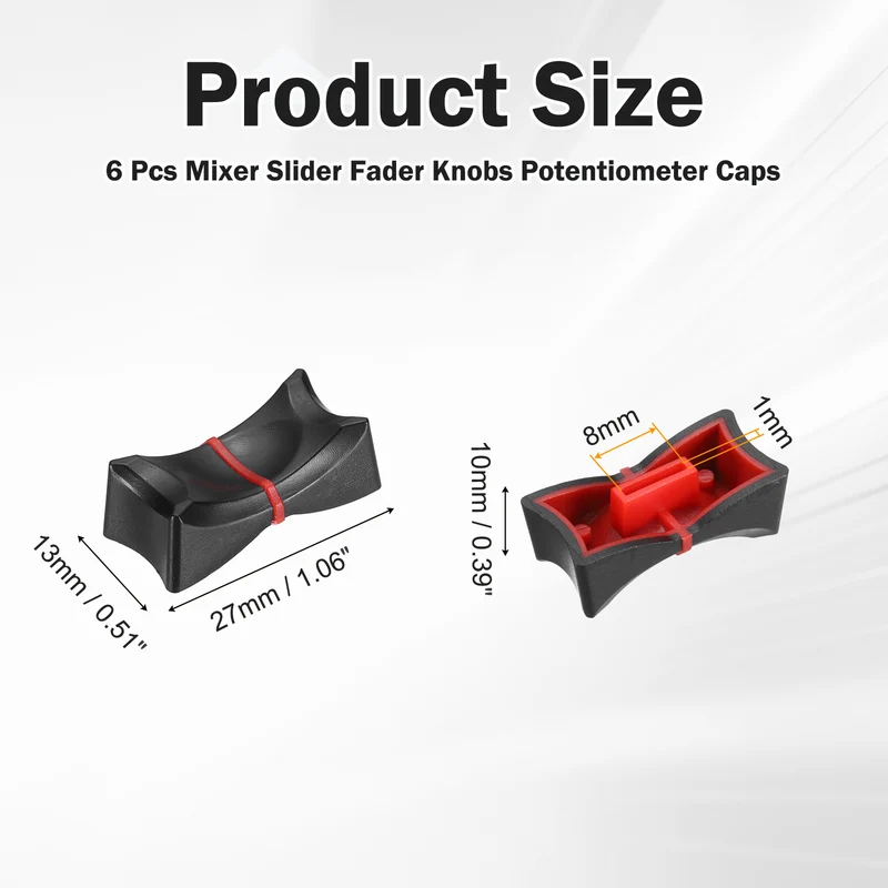 6Pcs Mixer Slider Fader Knobs Potentiometer Cap Fit Hole 1x8mm Black Red