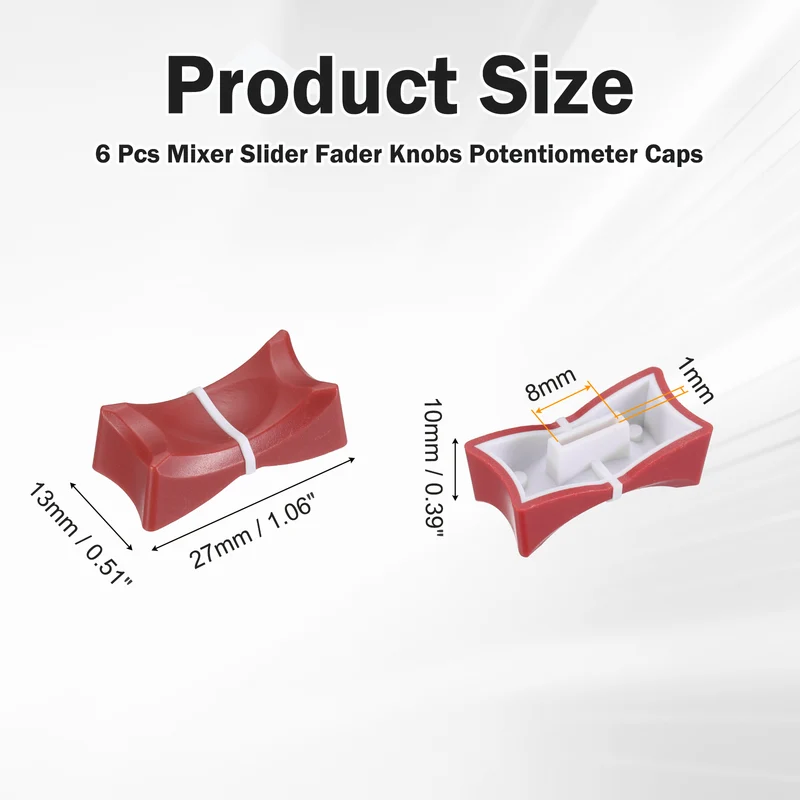 6Pcs Mixer Slider Fader Knobs Potentiometer Caps Fit Hole 1x8mm Red White