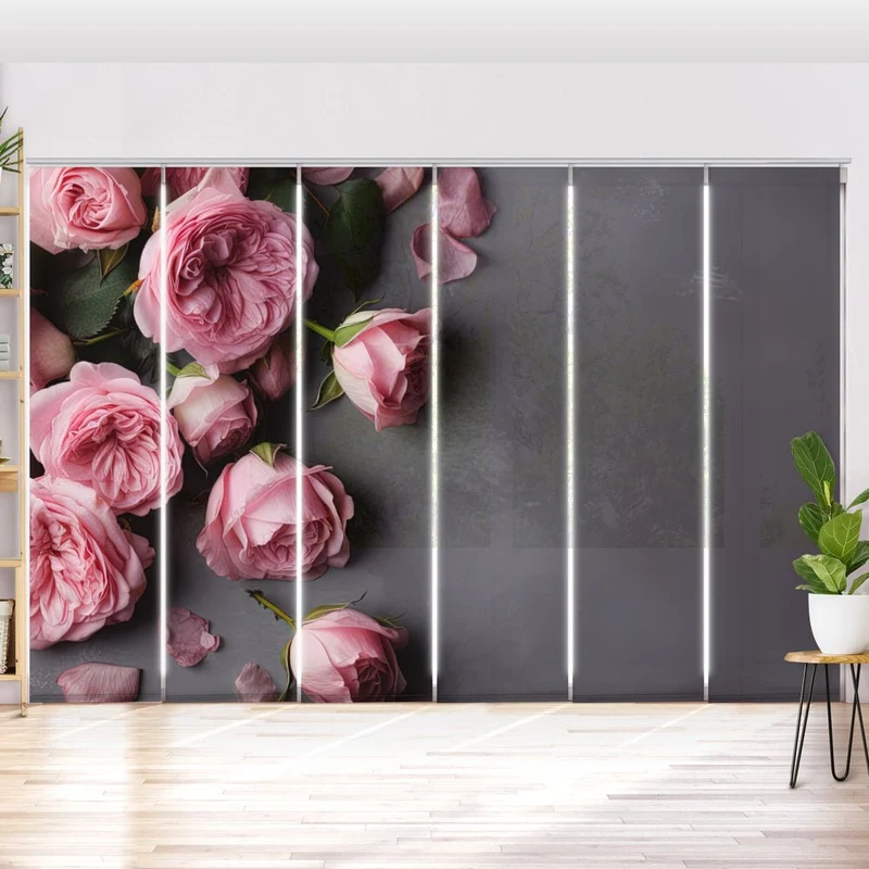 Schiebegardine Motiv "Pinke Rosen"