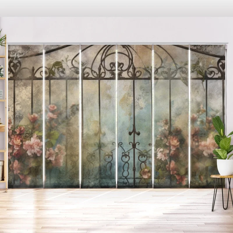 Schiebegardine Motiv "Blumen Vintage Eisentor"