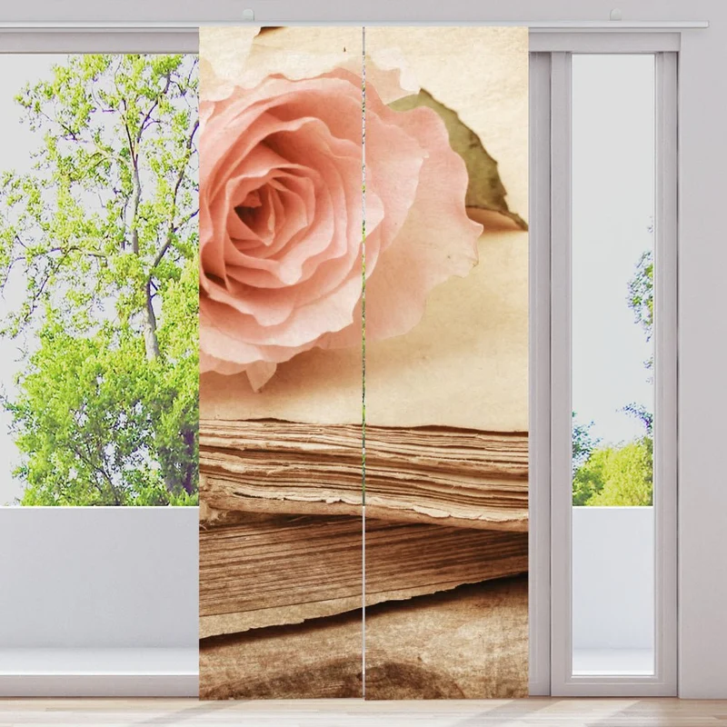 Schiebegardine Motiv "Rose Rosa Buch"