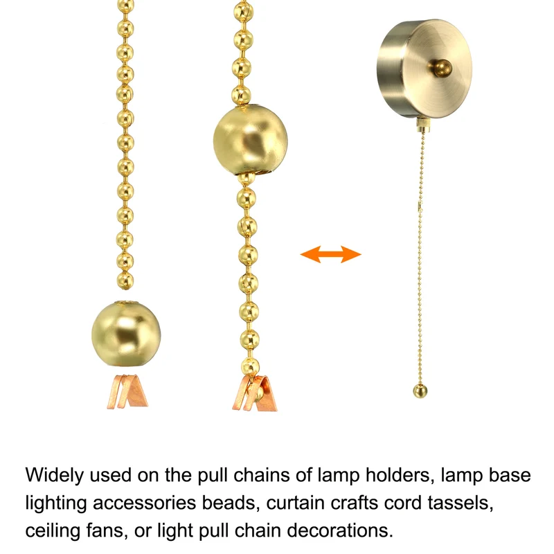 Pull Cord Tassels Window Blind Extender Chain Drop Knobs Ball Pull Ends Gold Tone, for Curtain Blinds Shades Light Ceiling Fan Pull Switch, Pack of 8