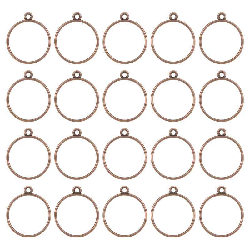 Open Back Bezel Pendants, 30pcs Round Hollow Frame Pendant (Red Bronze)