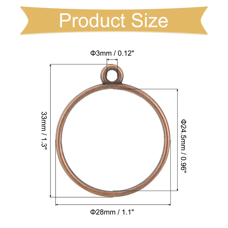 Open Back Bezel Pendants, 30pcs Round Hollow Frame Pendant (Red Bronze)
