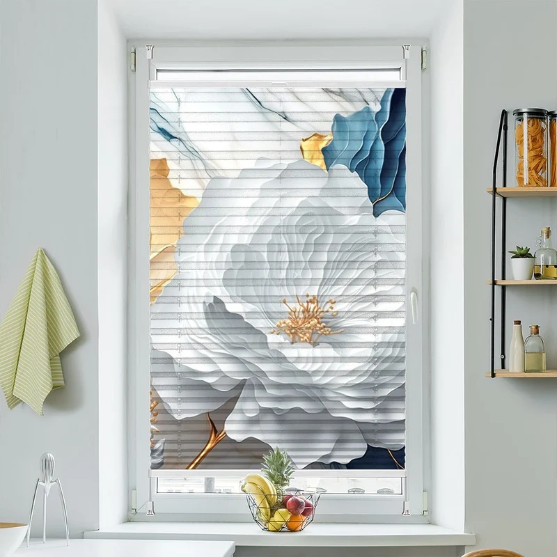Wabenplissee Motiv "Blume weiss Marmor"