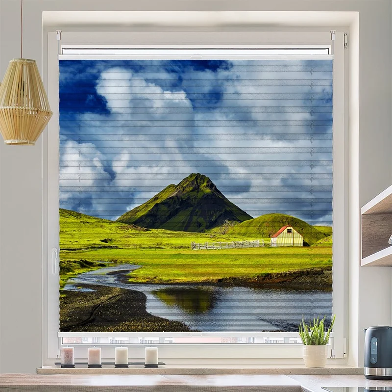 Wabenplissee Motiv "Island Landschaft Berge"