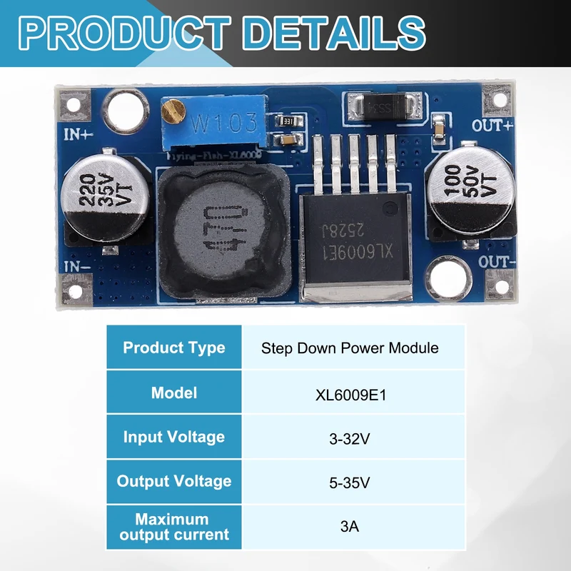 5Pcs XL6009E1 3-32V to 5-35V 3A Boost Converter Voltage Regulator Adjustable
