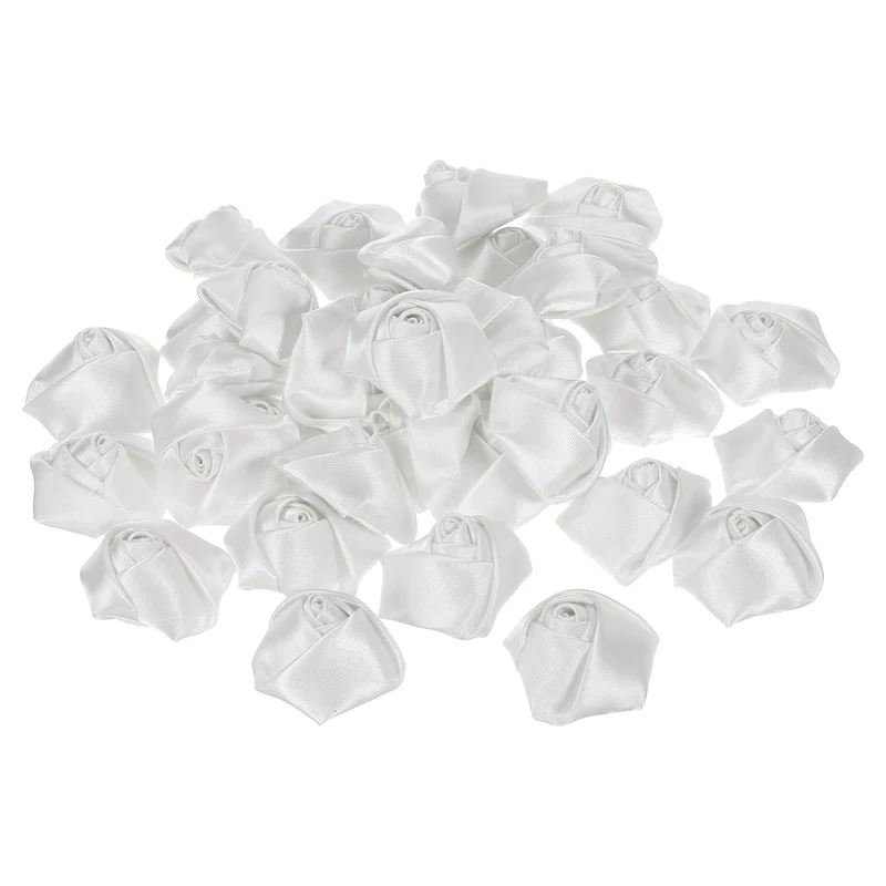 50Pcs Artificial Flowers Roses Heads Satin Rose Fabric Flowers White