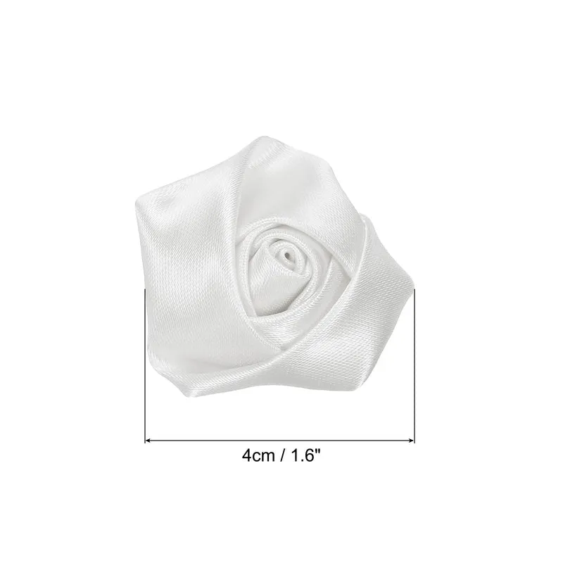 50Pcs Artificial Flowers Roses Heads Satin Rose Fabric Flowers White