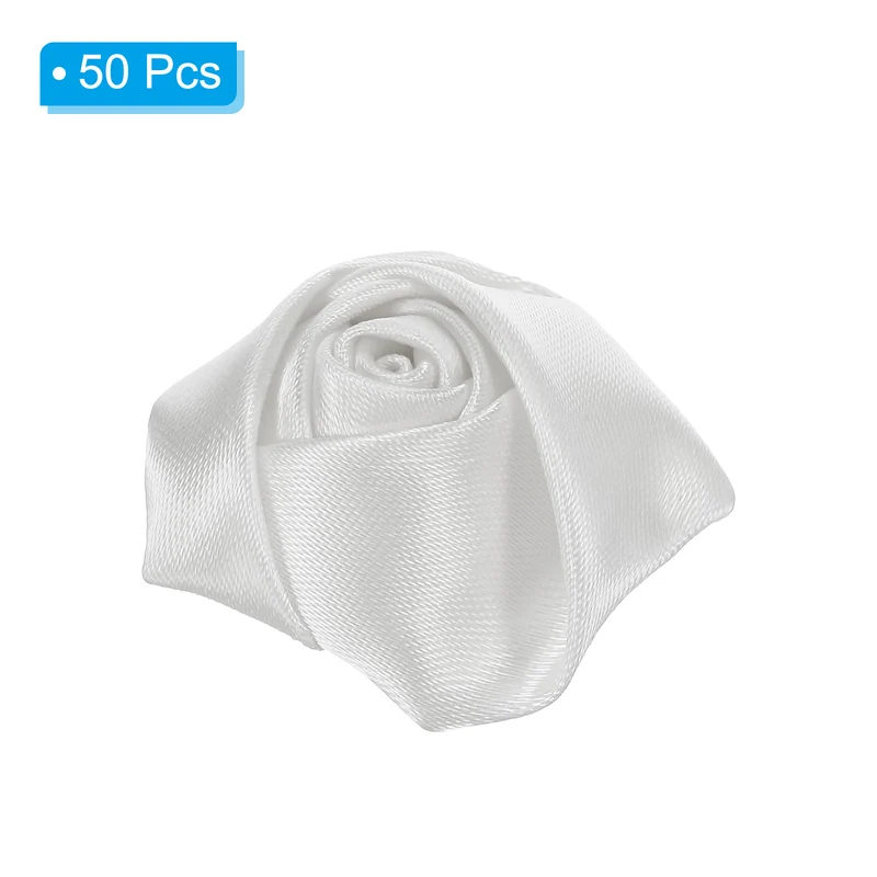 50Pcs Artificial Flowers Roses Heads Satin Rose Fabric Flowers White