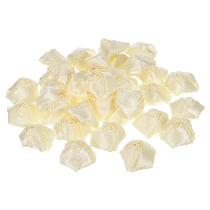 50Pcs Artificial Flowers Roses Heads Satin Rose Fabric Flowers Beige