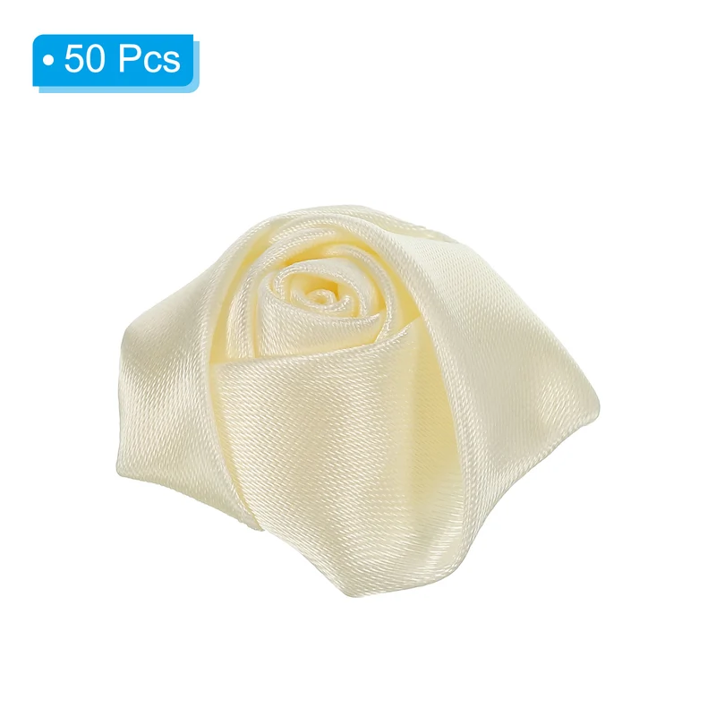 50Pcs Artificial Flowers Roses Heads Satin Rose Fabric Flowers Beige