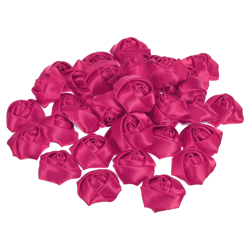 50Pcs Artificial Flowers Roses Heads Satin Rose Fabric Flowers Rose Red