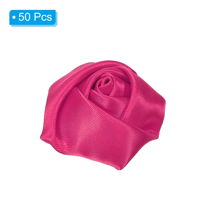 50Pcs Artificial Flowers Roses Heads Satin Rose Fabric Flowers Rose Red