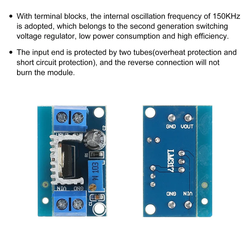 DC-DC Buck Converter Voltage Regulator LM317 4.2-40V to 1.2-37V 2.2A Blue for MP3, MP4 Pack of 10