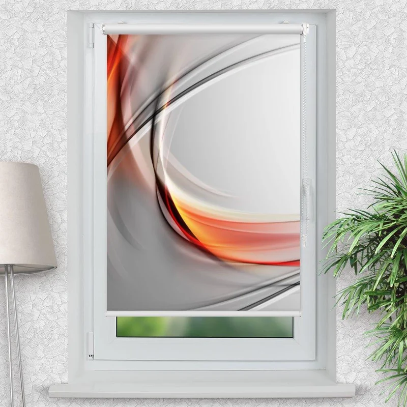 Klemmfix Rollo "Abstrakt orange grau" | Motiv-Klemmrollo
