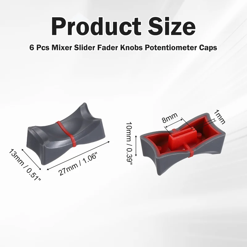 6Pcs Mixer Slider Fader Knobs Potentiometer Caps Fit Hole 1x8mm Grey Red
