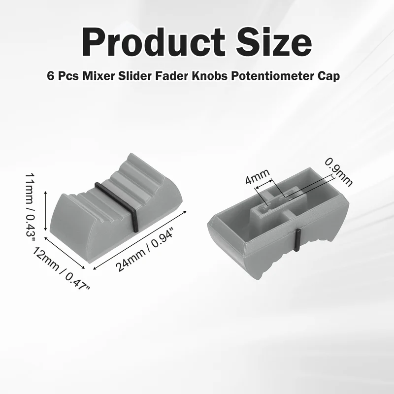 6Pcs Mixer Slider Fader Knobs Potentiometer Caps Fit Hole 4x0.9mm Grey Black