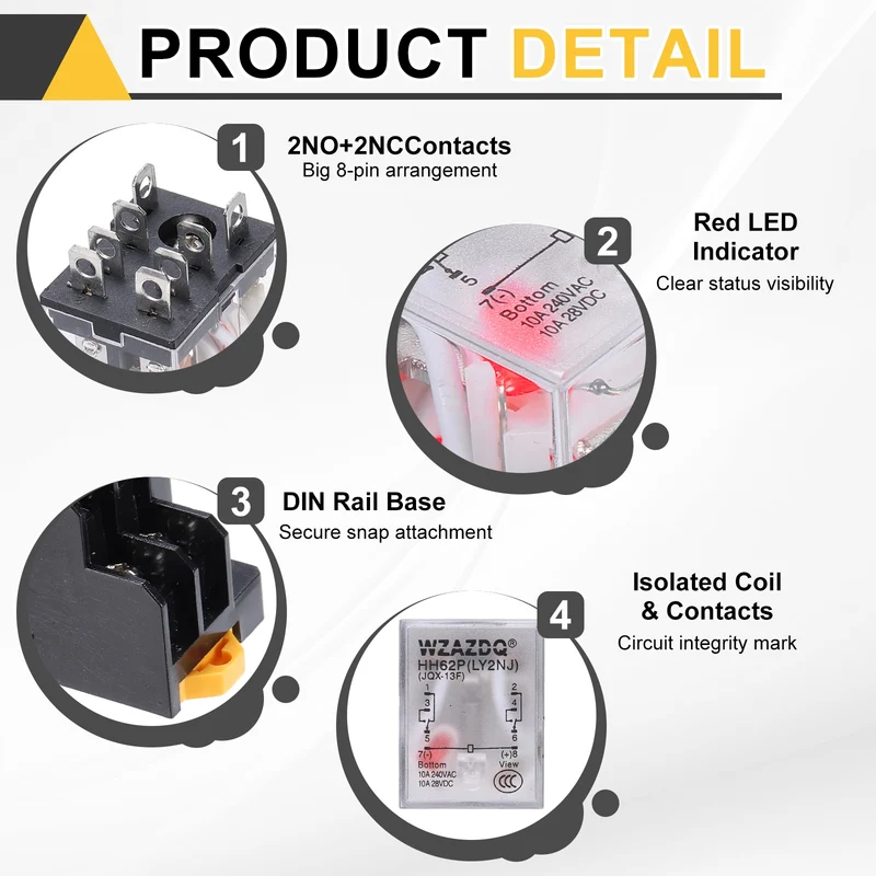 2Set AC110V Relay 8 Pin 10A DIN Rail Electromagnetic Power Relay