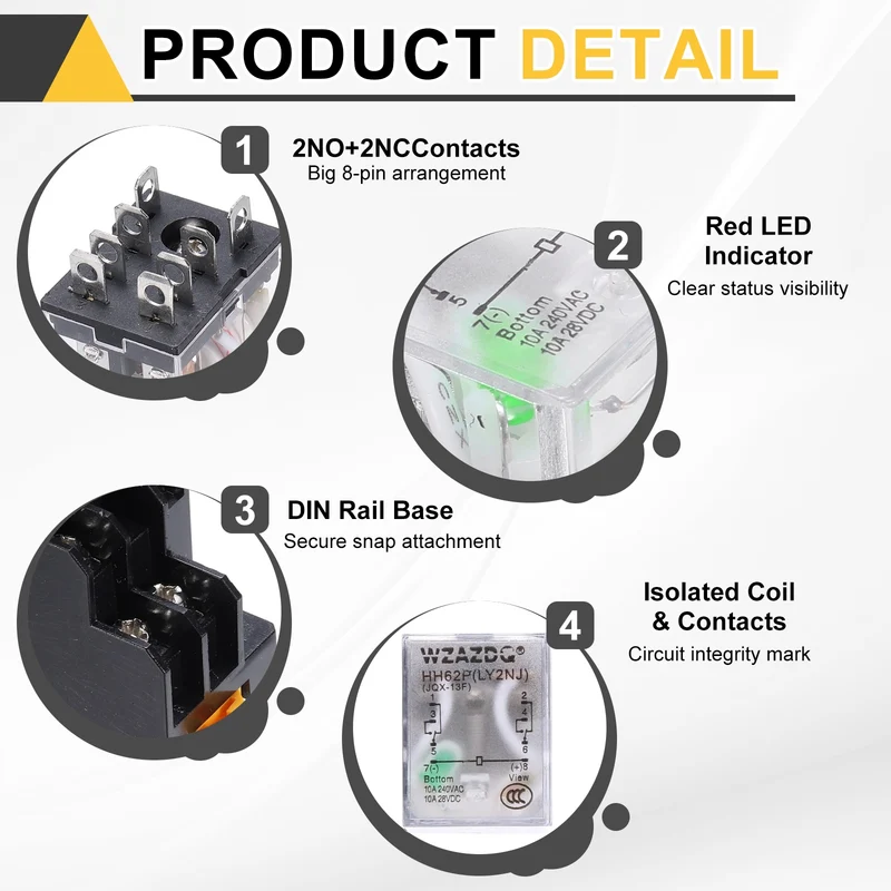 2Set DC36V Relay 8 Pin 10A DIN Rail Electromagnetic Power Relay