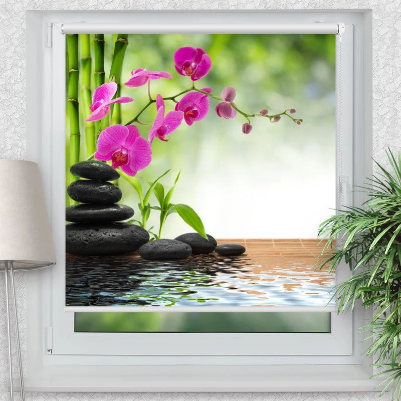 Klemmfix Rollo "Steinturm Wasser Orchideenranke" | Motiv-Klemmrollo