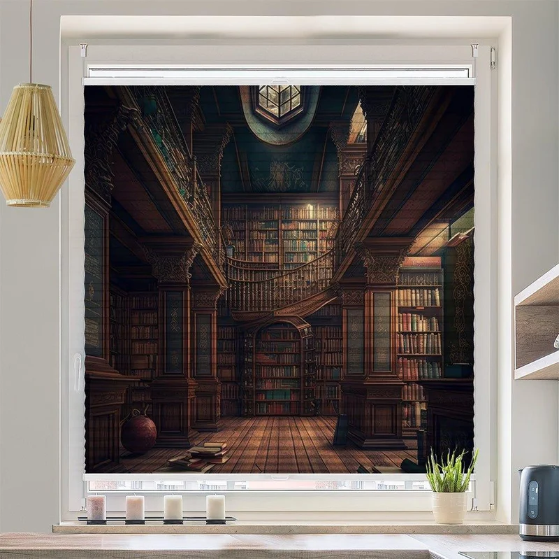 Plissee Motiv "Bücherei vintage"