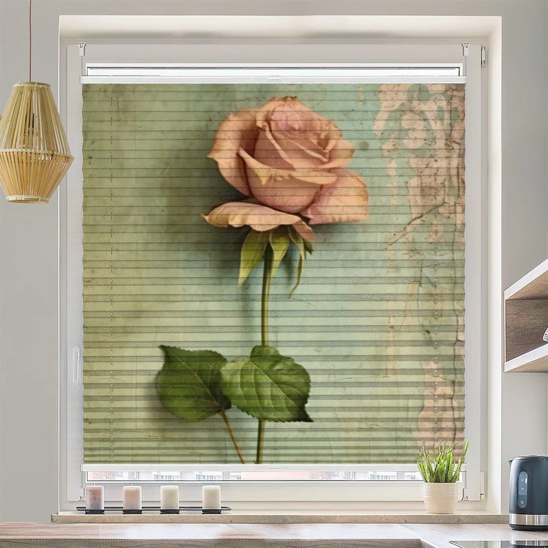 Plissee Motiv "Rose altes Papier"