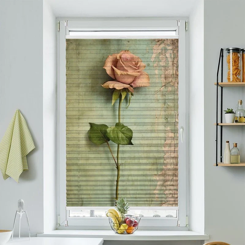 Plissee Motiv "Rose altes Papier"