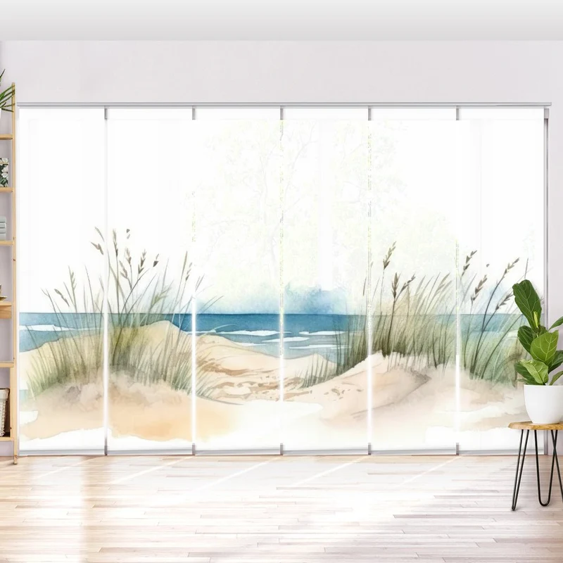 Schiebegardine Motiv "Meer Seegras Strand Aquarell"