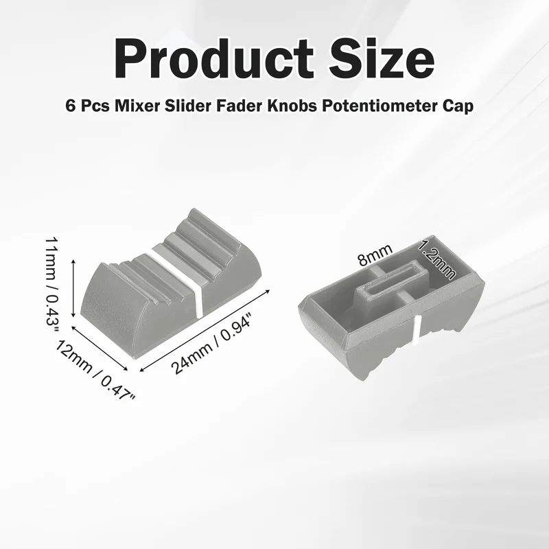 6Pcs Mixer Slider Fader Knobs Potentiometer Caps Fit Hole 8x1.2mm Grey White