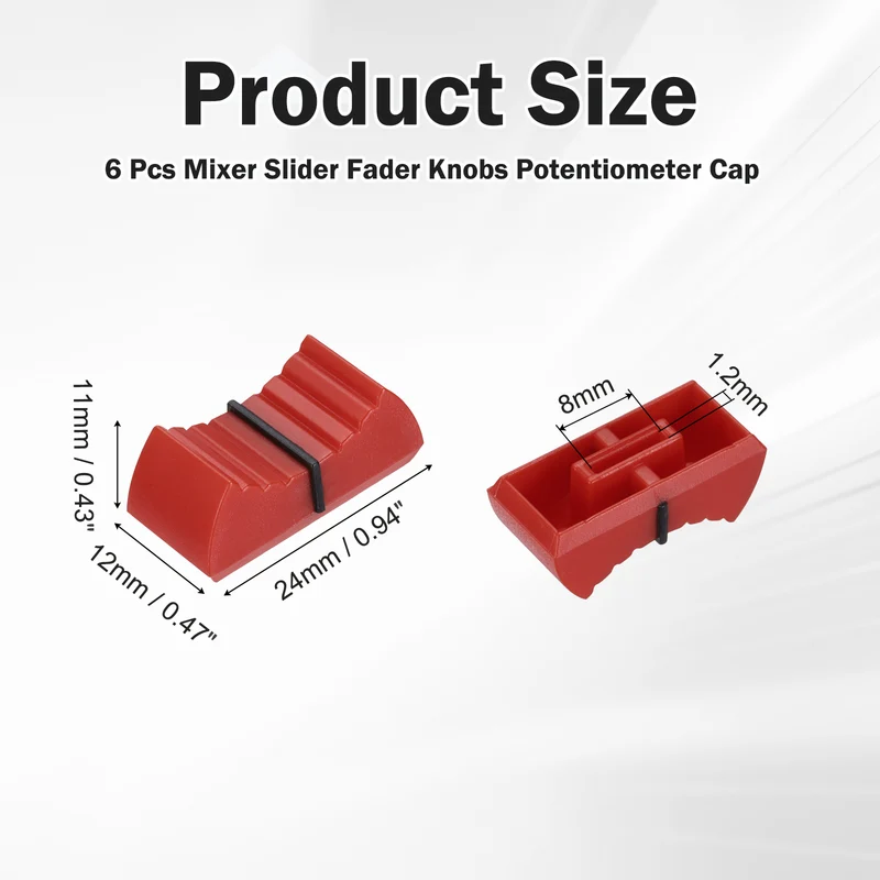 6Pcs Mixer Slider Fader Knobs Potentiometer Caps Fit Hole 8x1.2mm Red Black
