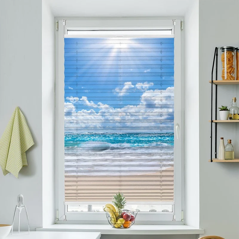 Wabenplissee Motiv "Sonne Strand Meer"