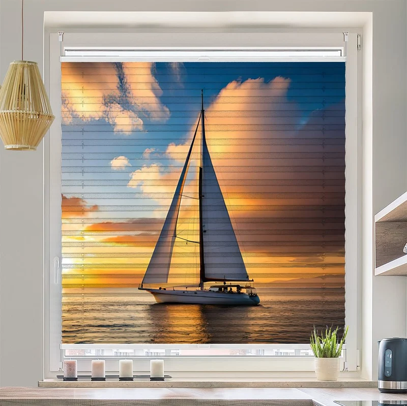 Wabenplissee Motiv "Segelboot Sommer Meer"