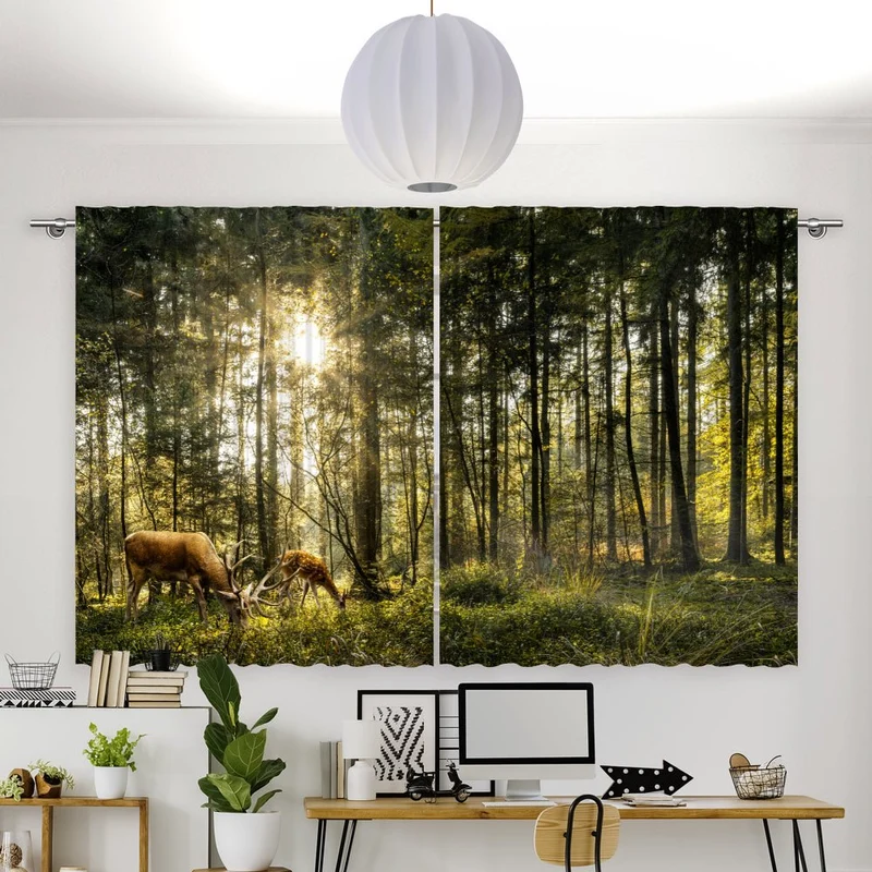 Vorhang Motiv "Hirsch Reh Wald"